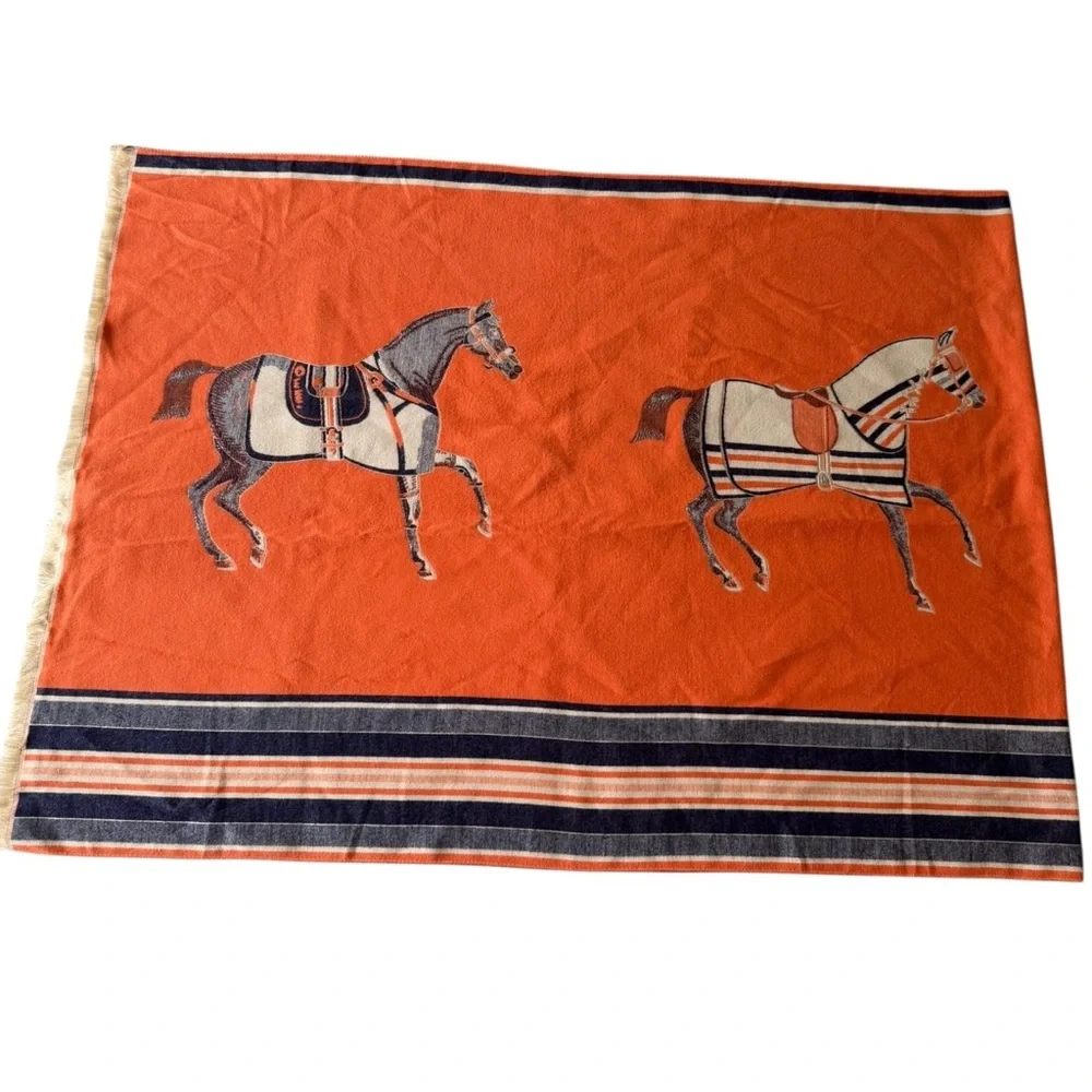 Cashmere Equestrian Horse Print Scarf Shawl - Picture 5 of 6